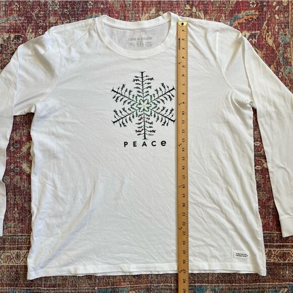 Women’s XXL Life is Good White Long Sleeve Shirt with Snowflake Peace treeDesign - Picture 6 of 13